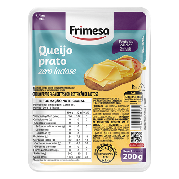 Queijo Prato Fatiado Zero Lactose 200g