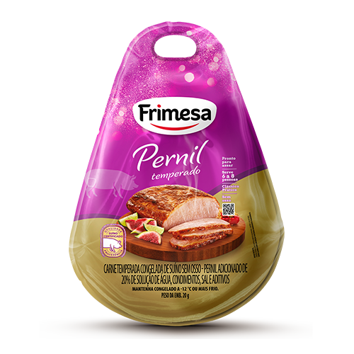 Pernil Suíno sem Osso Temperada Frimesa 1.7kg, embalagem preta com foto de assado suculento em prato branco.